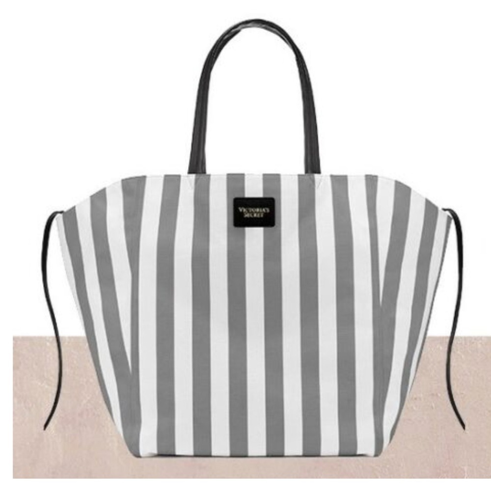 Victoria’s Secret Coastal Striped Beach Tote | Grey & White Oversized Carryall